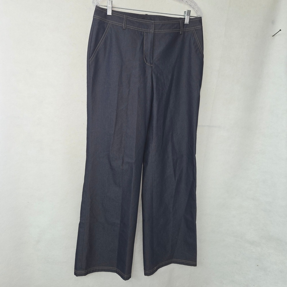 Doncaster Collection Wide Leg Pants Womens 8 Dark Indigo Stretch Dress Denim